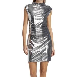 NWT Michael Kors Silver Ruched Sheath Mini Dress XL